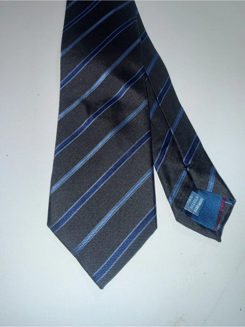 Men's Black Tie with Blue Diagonal Stripes